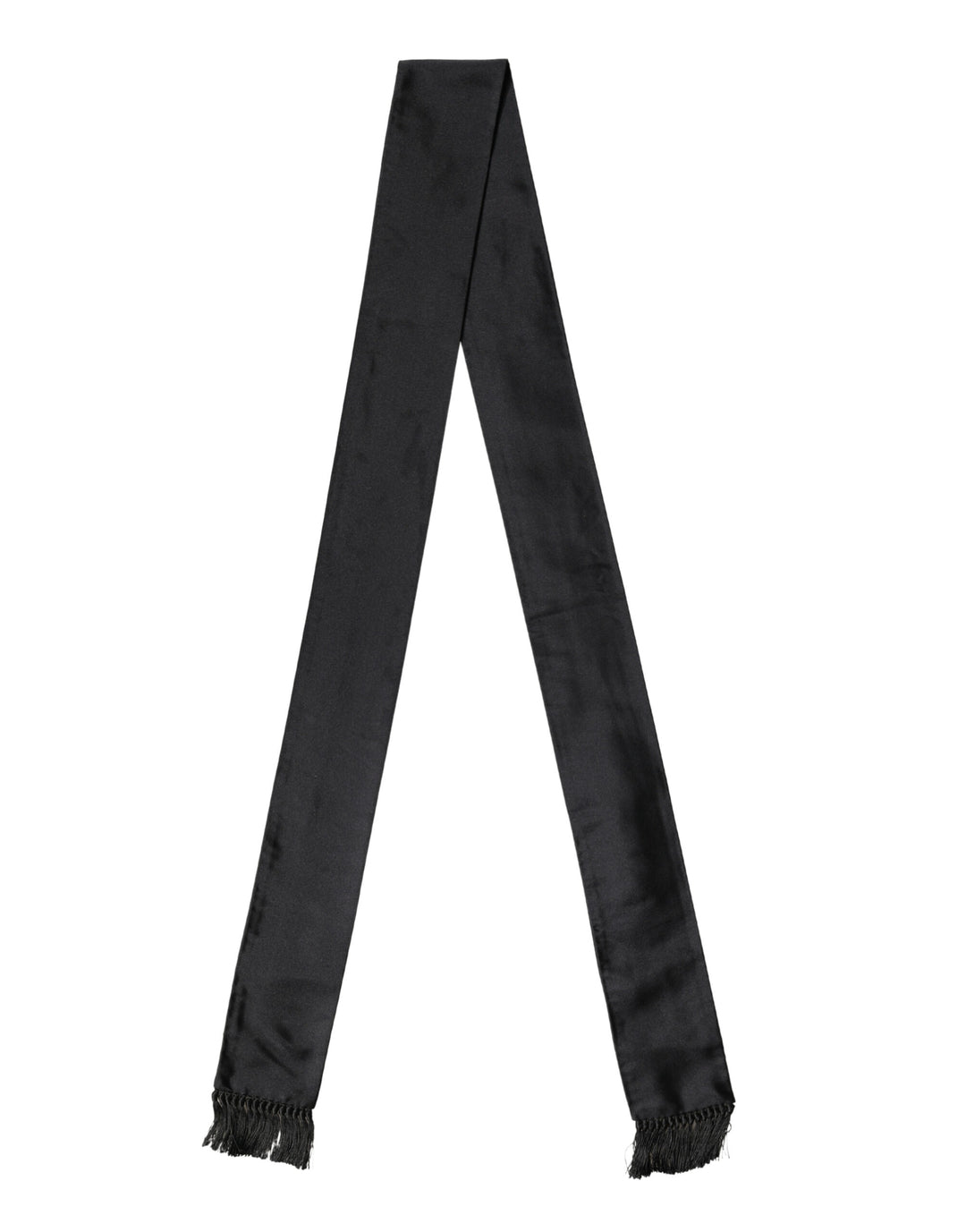 Dolce & Gabbana Black Silk Fringe Neck Wrap Foulard 160.5cm x 8cm  Scarf