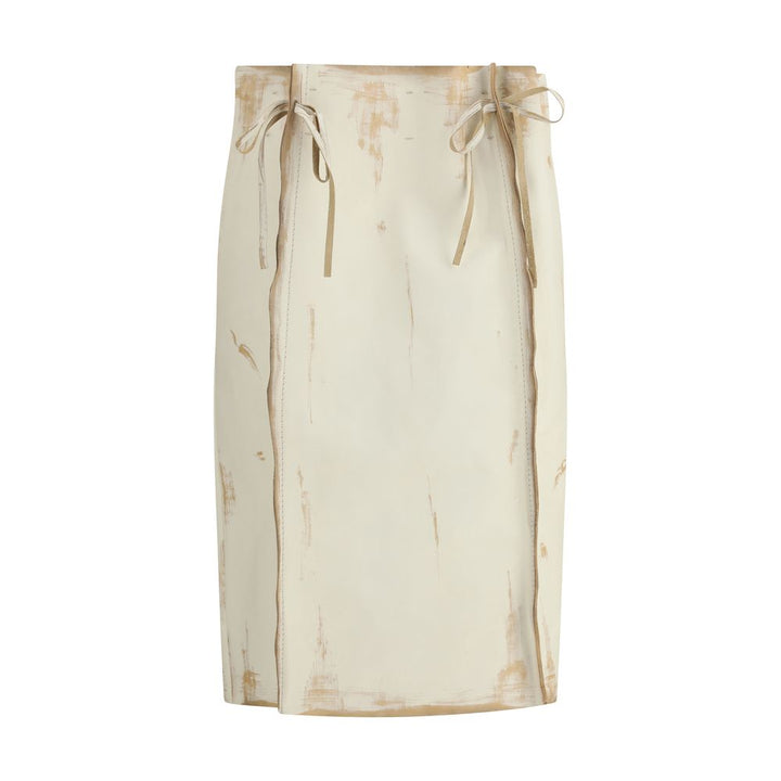Prada White Calf Leather Bos Taurus Midi Skirt