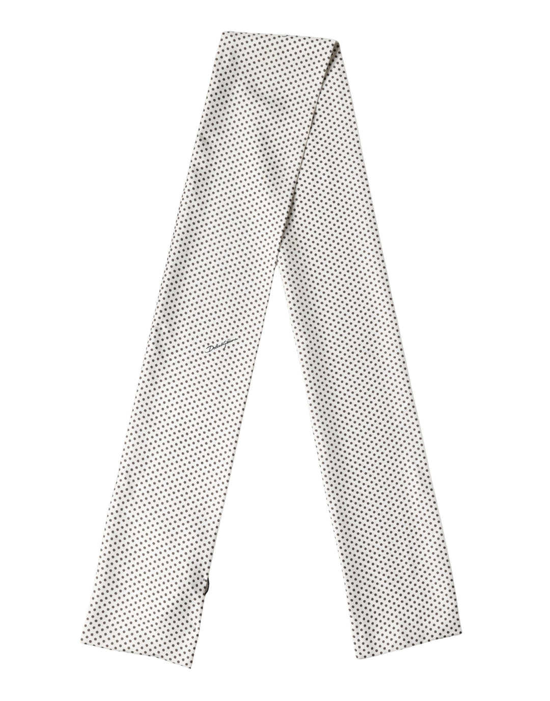 Dolce & Gabbana White Brown Polka Dot Silk Bandeau Neck Wrap 151cm x 13cm  Scarf