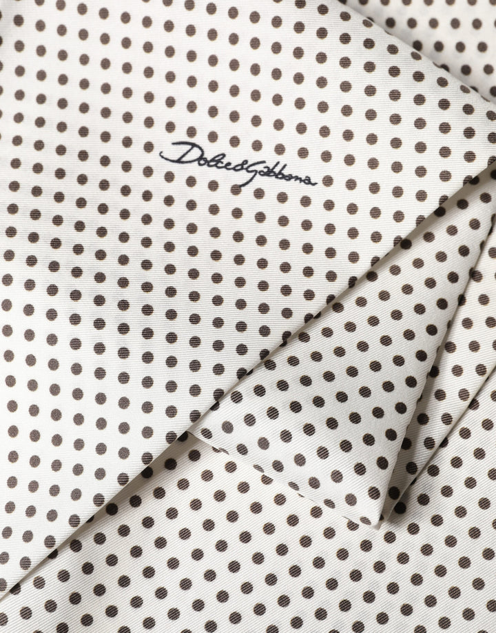 Dolce & Gabbana White Brown Polka Dot Silk Bandeau Neck Wrap 151cm x 13cm  Scarf