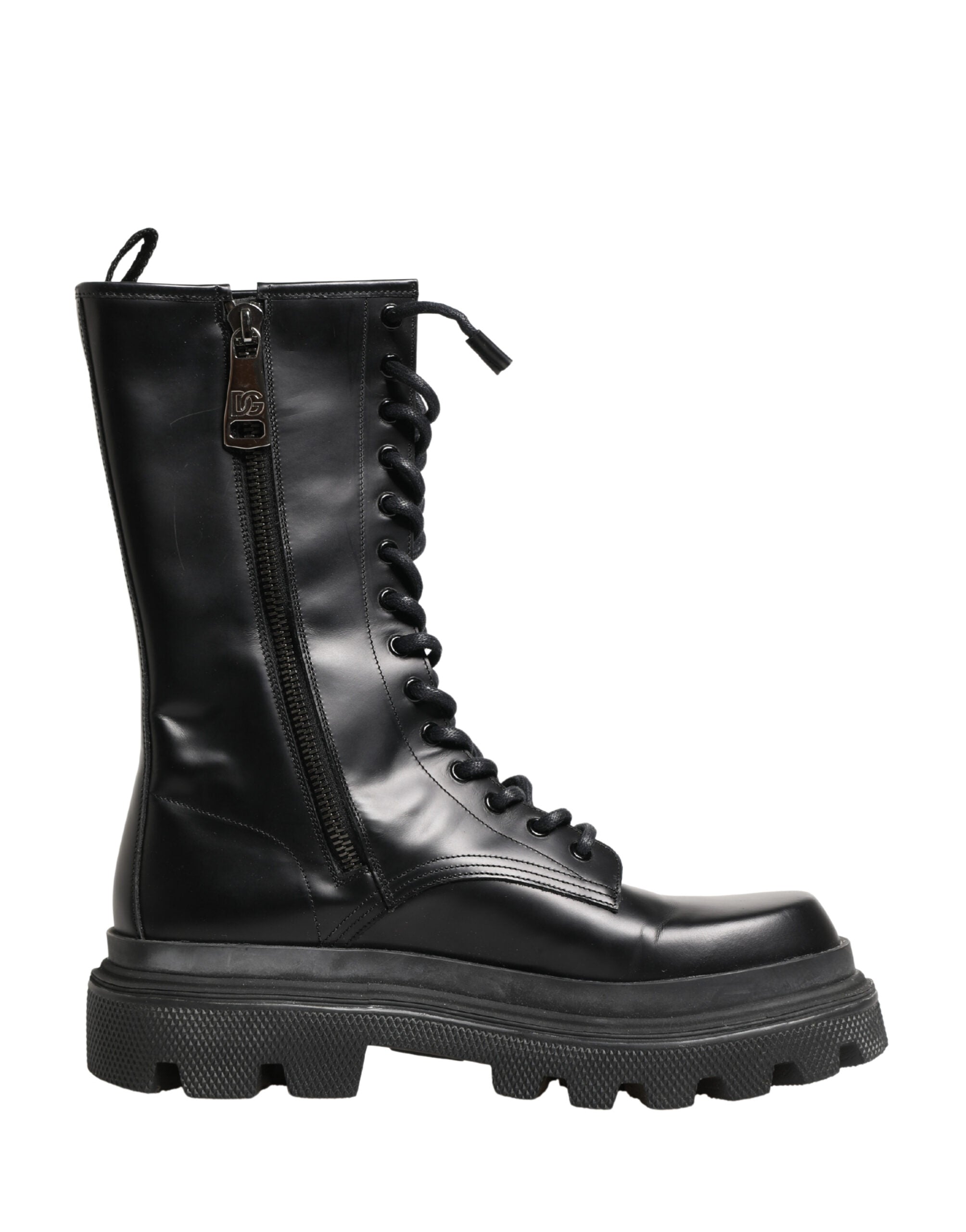 Dolce & Gabbana Black Leather Trek Sole Combat Boots Shoes – SEYMAYKA