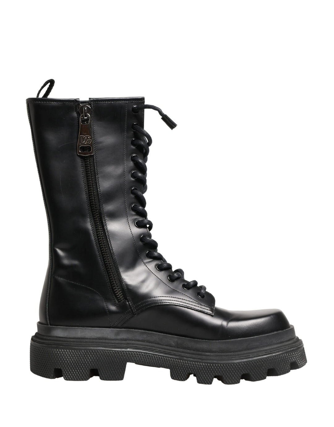 Dolce & Gabbana Black Leather Trek Sole Combat Boots Shoes