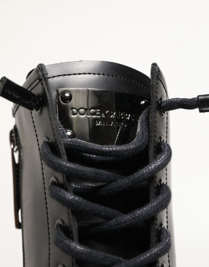 Dolce & Gabbana Black Leather Trek Sole Combat Boots Shoes