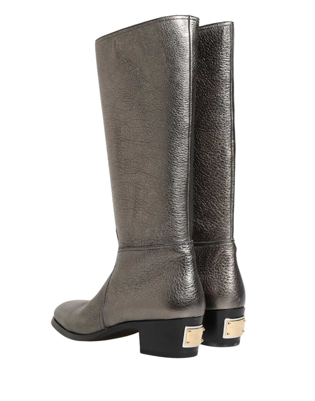 Dolce & Gabbana Metallic Silver Leather Knee High Boots Shoes