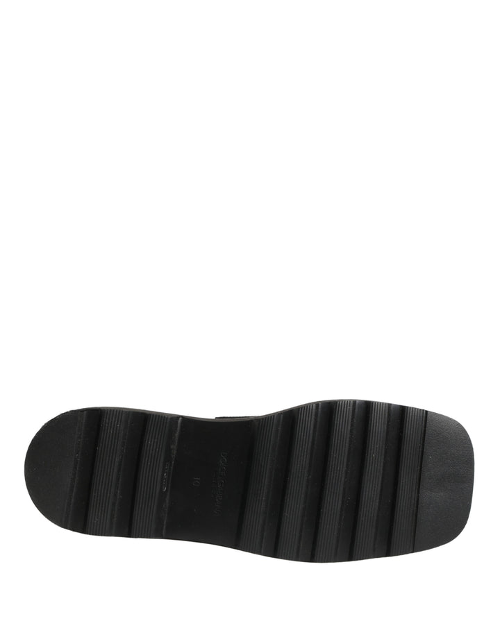 Dolce & Gabbana Black Leather Logo Plaque Ankle Boots Shoes