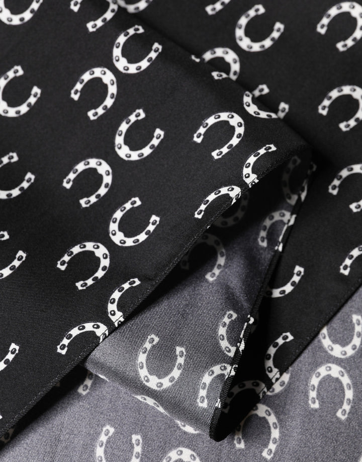 Dolce & Gabbana Black Horseshoe Silk Neck Foulard 136cm x 23cm Men Scarf
