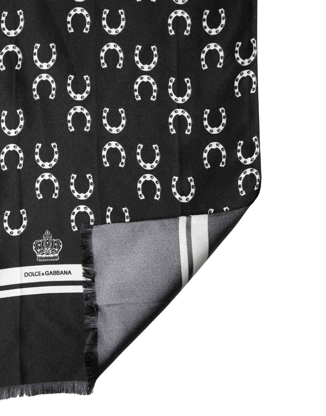 Dolce & Gabbana Black Horseshoe Silk Neck Foulard 136cm x 23cm Men Scarf