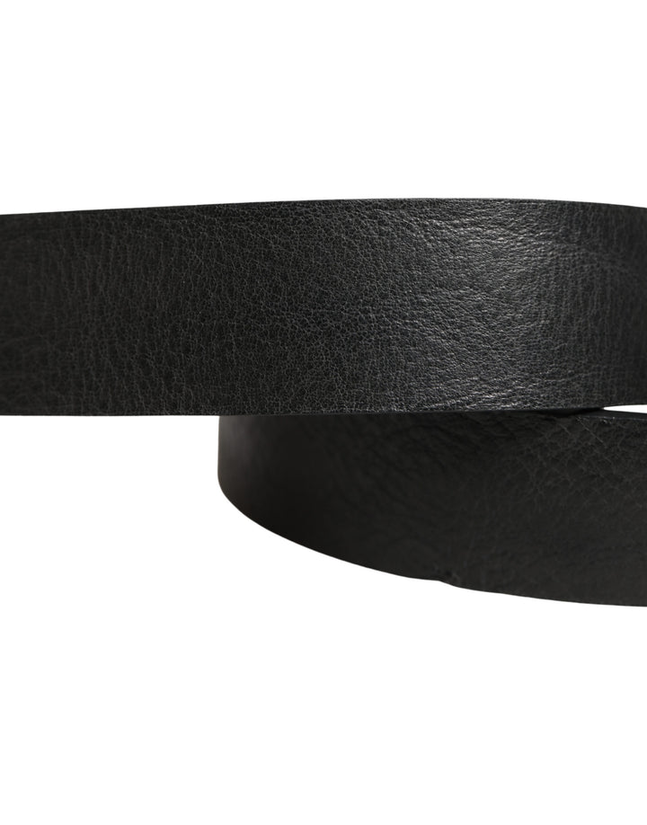 Dolce & Gabbana Black Leather Silver Chain Waist Men Belt