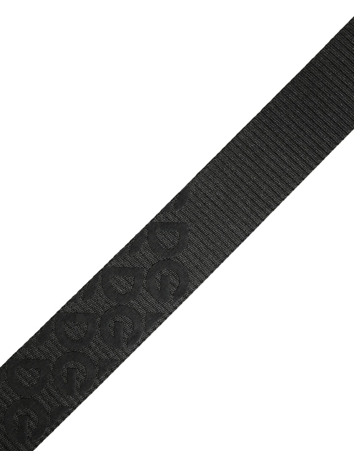 Dolce & Gabbana Black Logo Monogram Silver Metal Buckle Belt