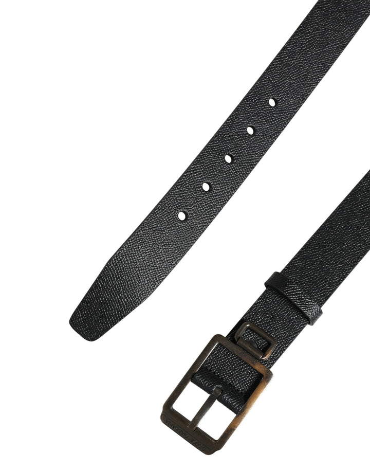 Dolce & Gabbana Black Calf Leather Gold Metal Buckle  Belt