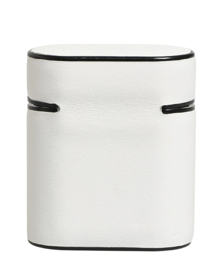 Dolce & Gabbana White Calf Leather Logo Print Flip Holder  Airpods Case