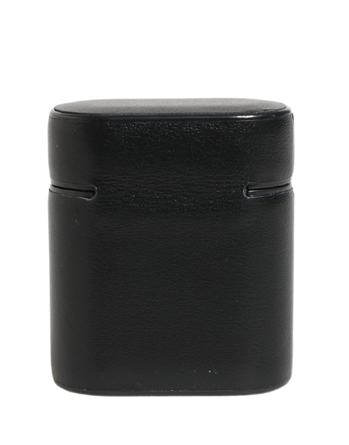 Dolce & Gabbana Black Calf Leather Logo Print Flip Holder Airpods Case