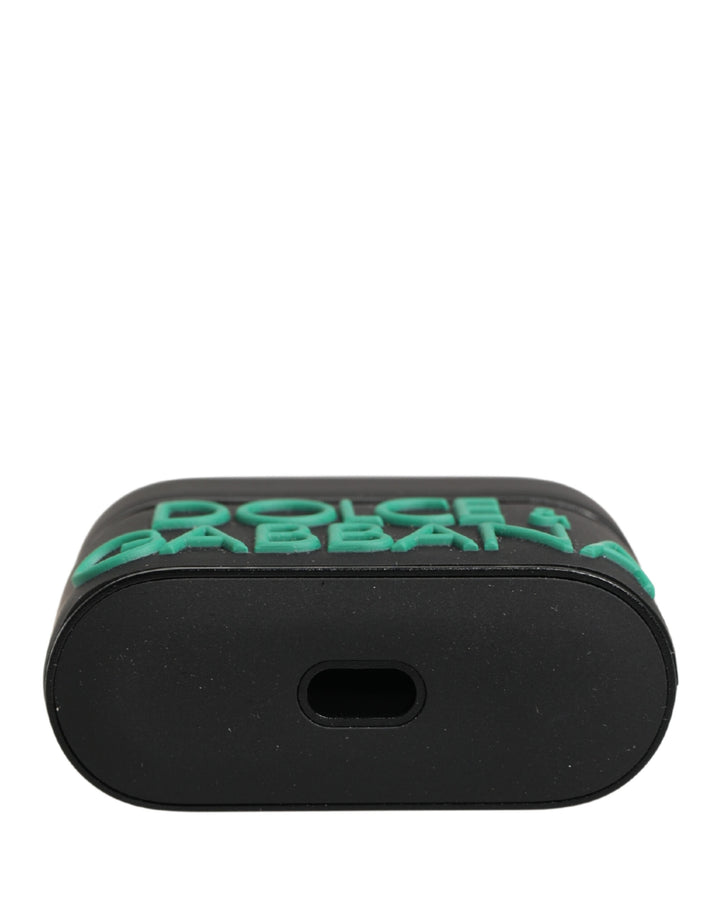 Dolce & Gabbana Black PVC Embossed Logo Flip Holder Women Airpods Case