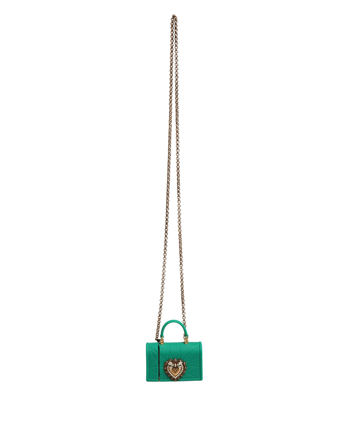 Dolce & Gabbana Green Silicone Devotion Heart Bag Gold Chain  Airpods Case