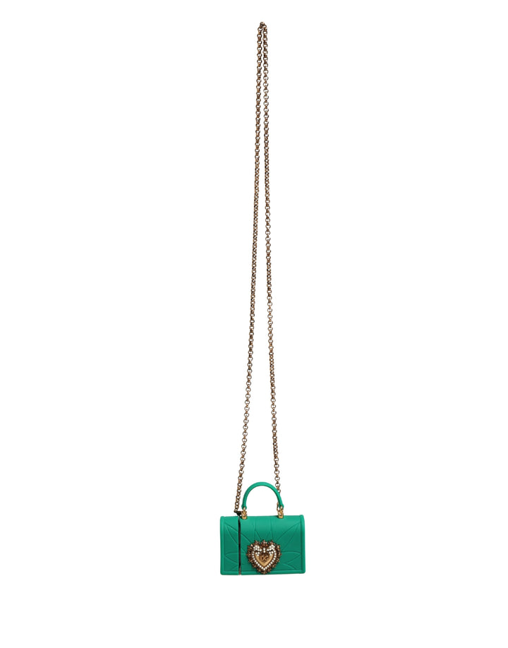 Dolce & Gabbana Green Silicone Devotion Heart Bag Gold Chain  Airpods Case