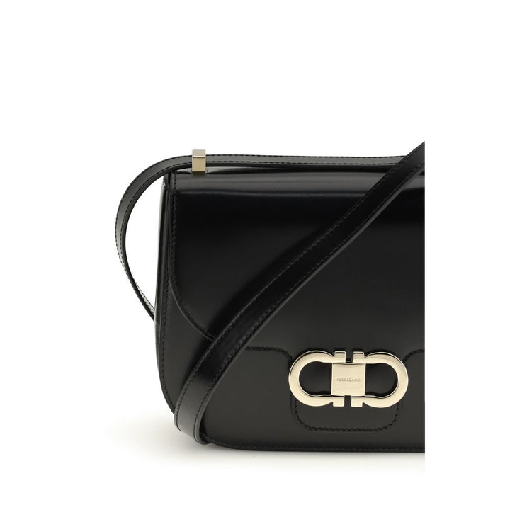 Ferragamo Black Calf Leather Bos Taurus Shoulder Bag