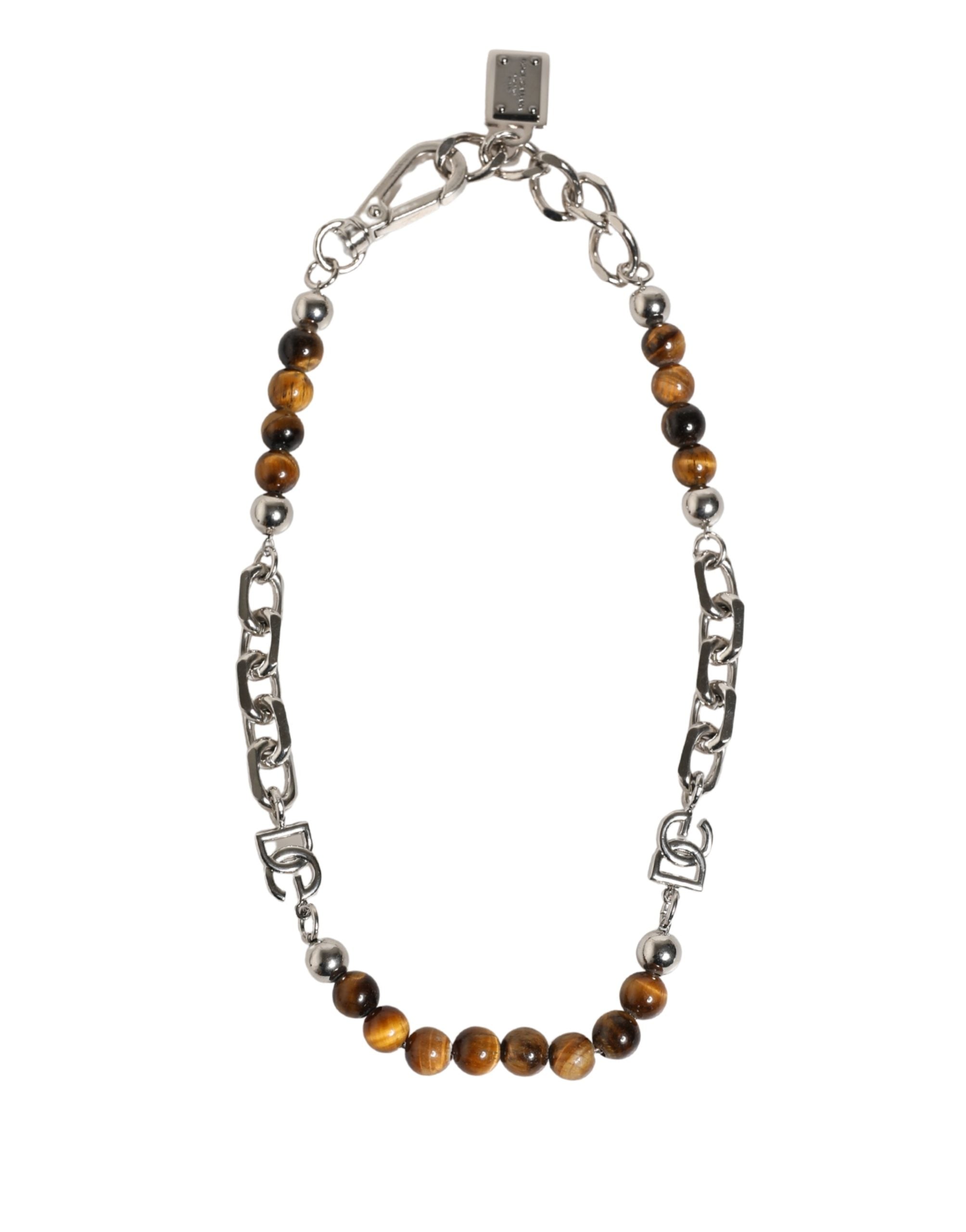 Dolce & Gabbana Silver Tone Brass Chain Beaded Gem DG Logo