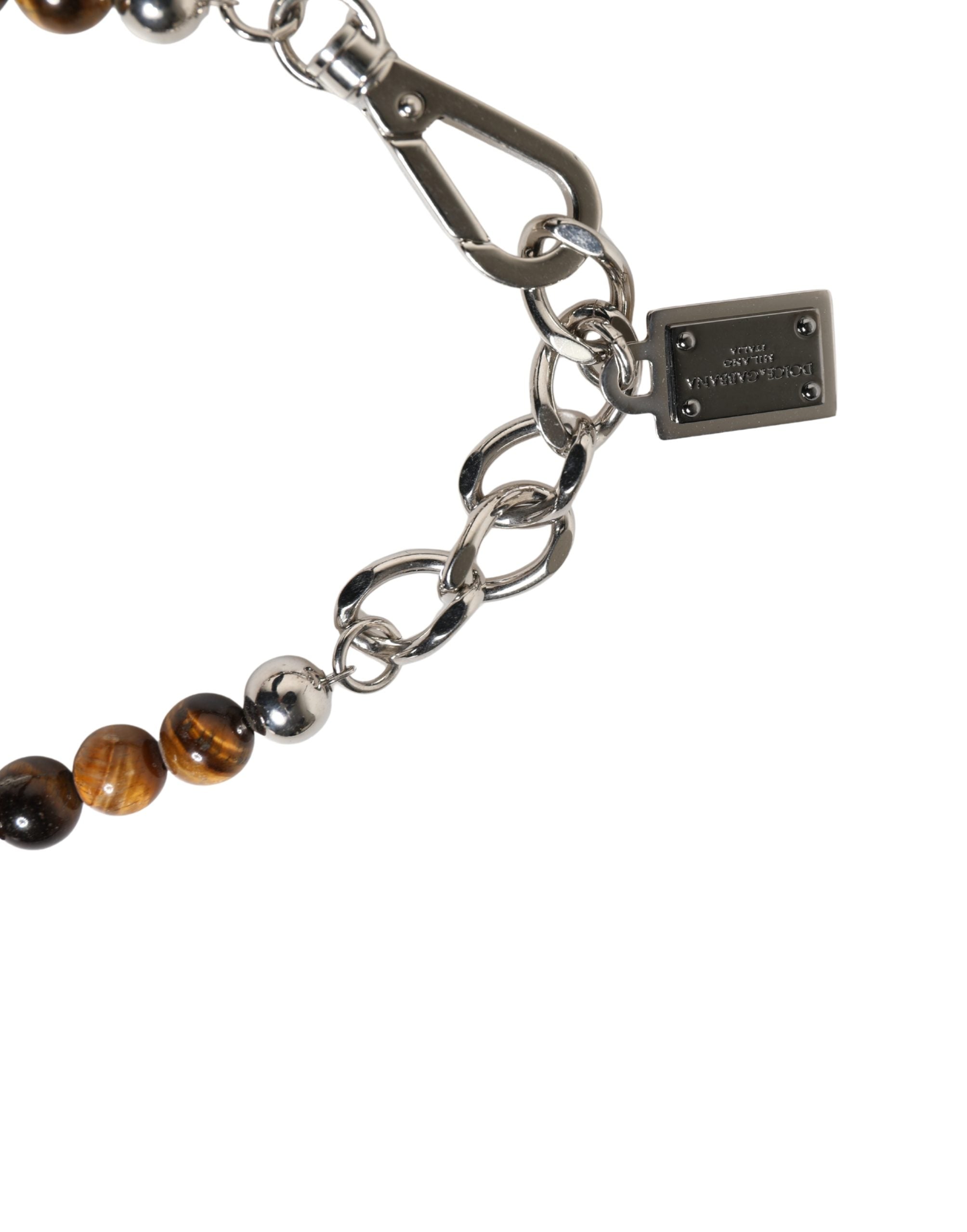 Dolce & Gabbana Silver Tone Brass Chain Beaded Gem DG Logo
