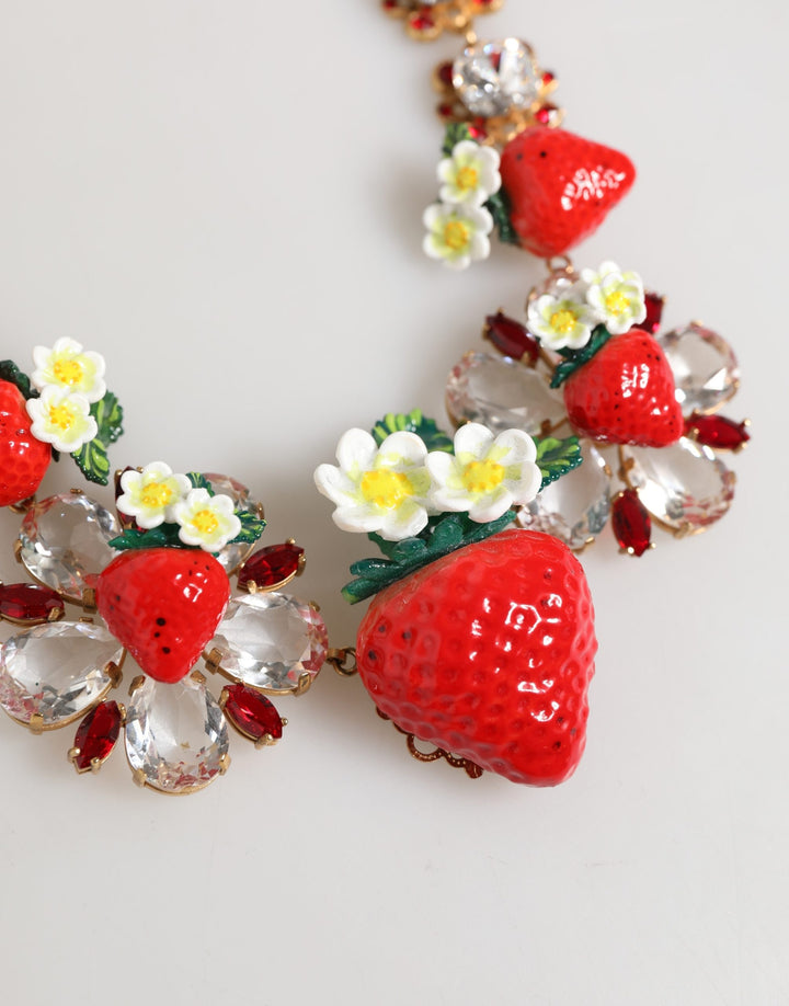 Dolce & Gabbana Gold Brass FRUIT Pendants Flowers Crystal Logo Necklace