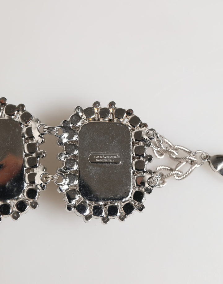 Dolce & Gabbana Silver Tone Brass Chain Crystal Embellished Bracelet