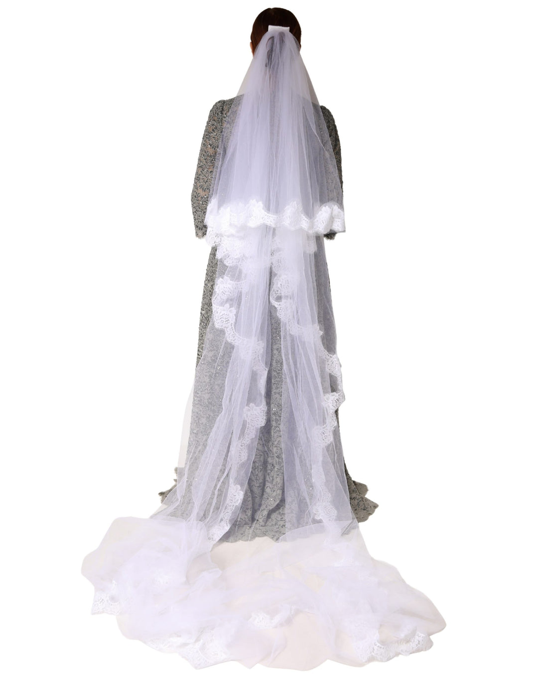 Dolce & Gabbana White Floral LaceNylon Floor Length 3M Long Veil