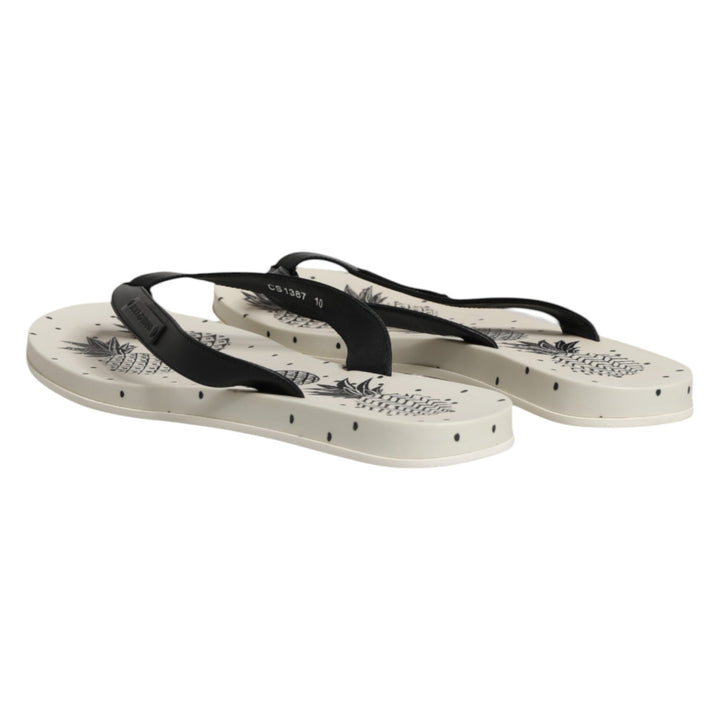 Dolce & Gabbana White Pineapple Print Slides Flip Flops Shoes