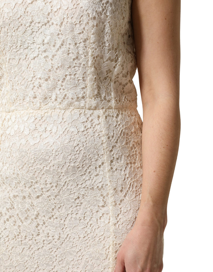 Dolce & Gabbana White Lace Viscose Sheath Long Gown Dress