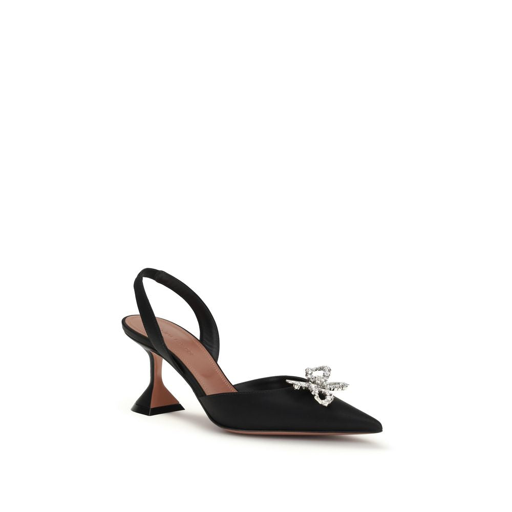 Amina Muaddi Black Silk High Heel Pumps