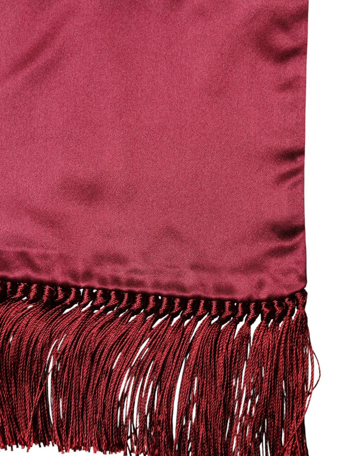 Dolce & Gabbana Red Satin Silk Fringes Men Foulard 137.5cm x14.5cm Scarf