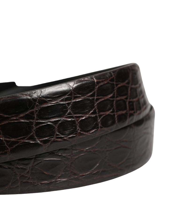 Dolce & Gabbana Men Black Exotic Leather Logo Buckle Belt
