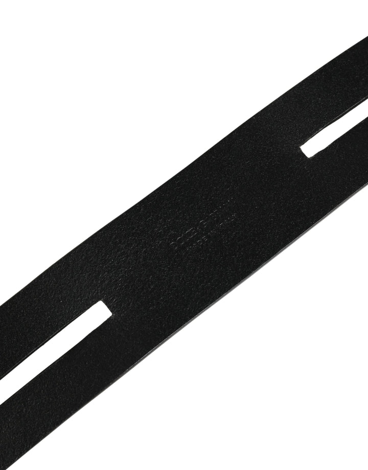 Dolce & Gabbana Black Double Strap Leather Silver Buckle Belt