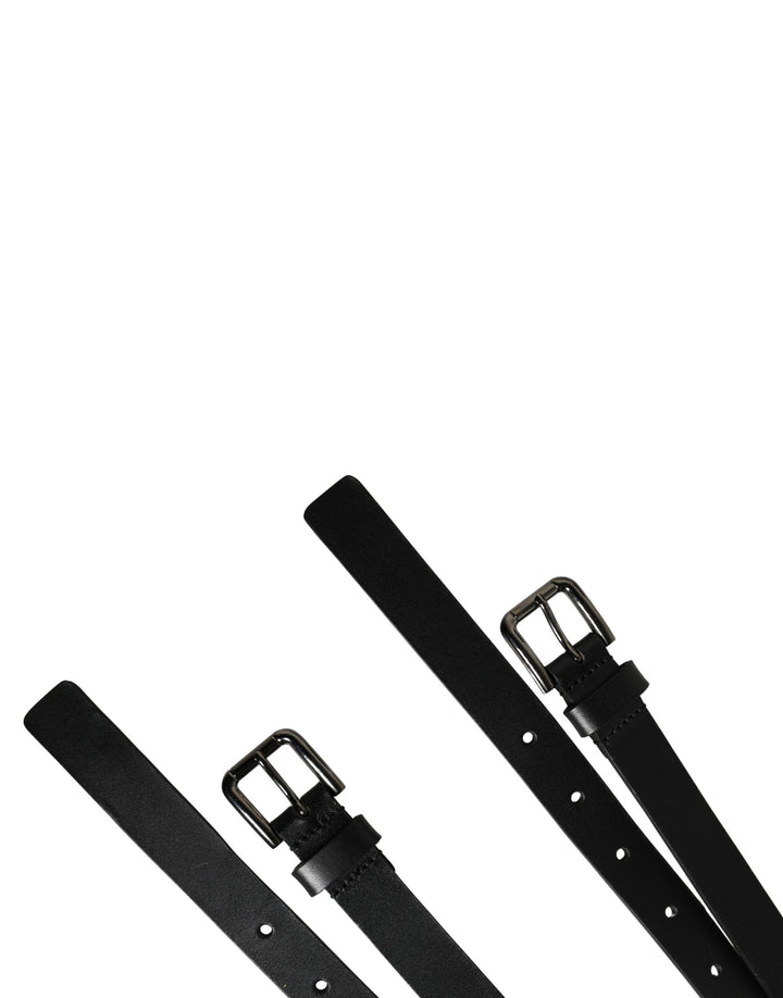 Dolce & Gabbana Black Double Strap Leather Silver Buckle Belt