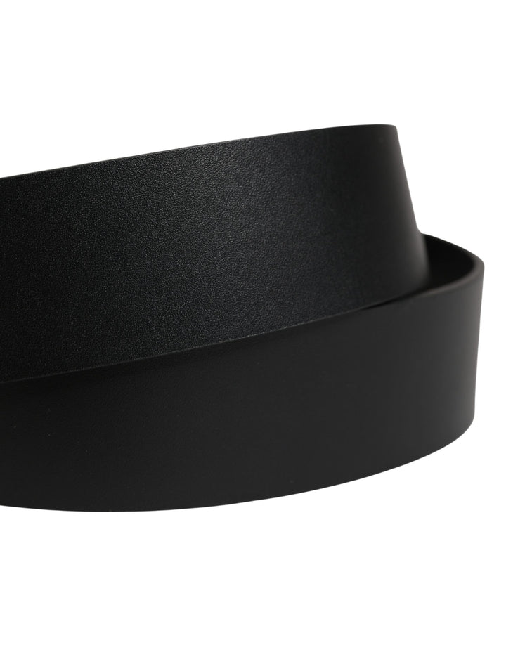 Dolce & Gabbana Black Calf Leather Ornate Metal Buckle Belt