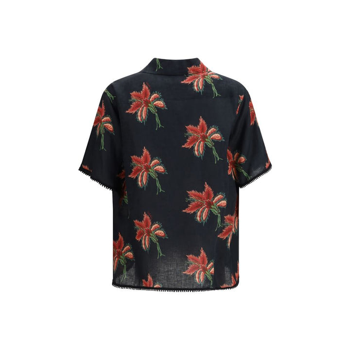 Valentino Black Linen Pattern Shirt