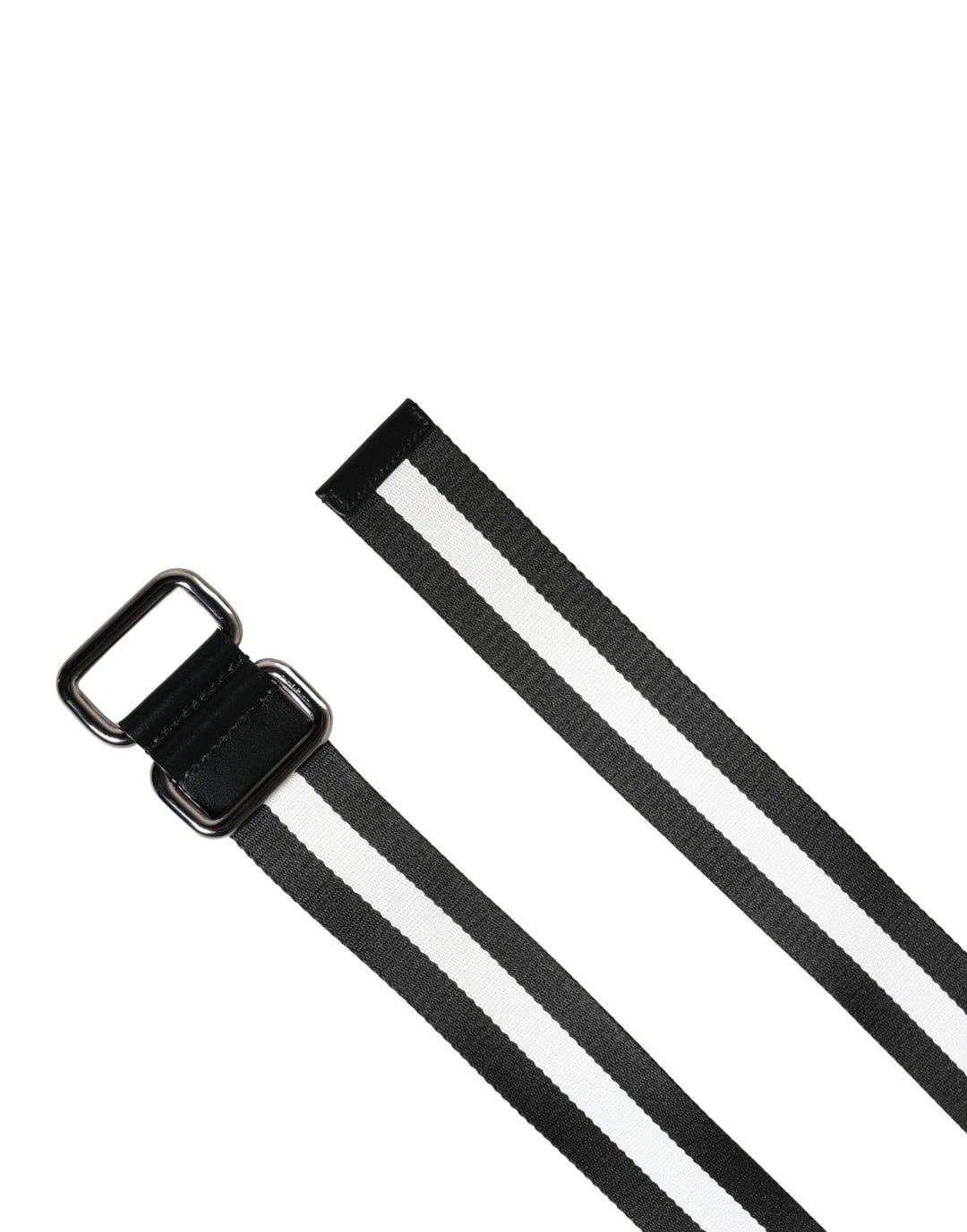 Dolce & Gabbana Men Black White Nylon Logo Metal Buckle Belt