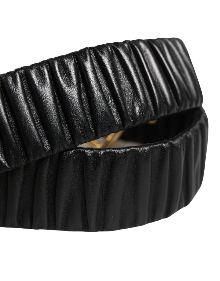 Dolce & Gabbana Black Leather Gold Heart Metal Buckle Belt