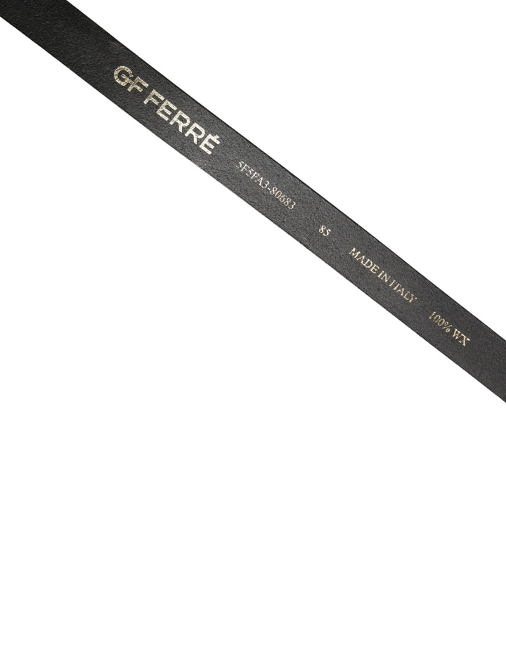 GF Ferre Black Leather Slim Gold Tone Buckle Waist Men Belt