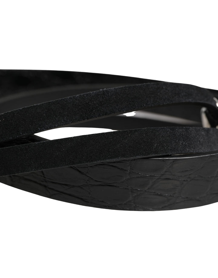 Dolce & Gabbana Black Exotic Leather Silver Metal Buckle Belt