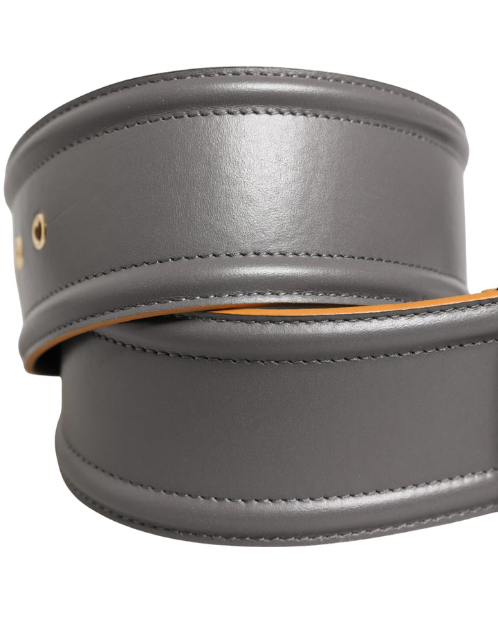 Patrizia Pepe Gray Genuine Leather Square Silver Metal Buckle Belt