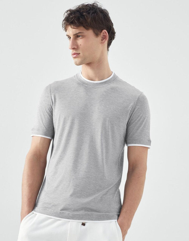 Brunello Cucinelli Gray Silk T-Shirt