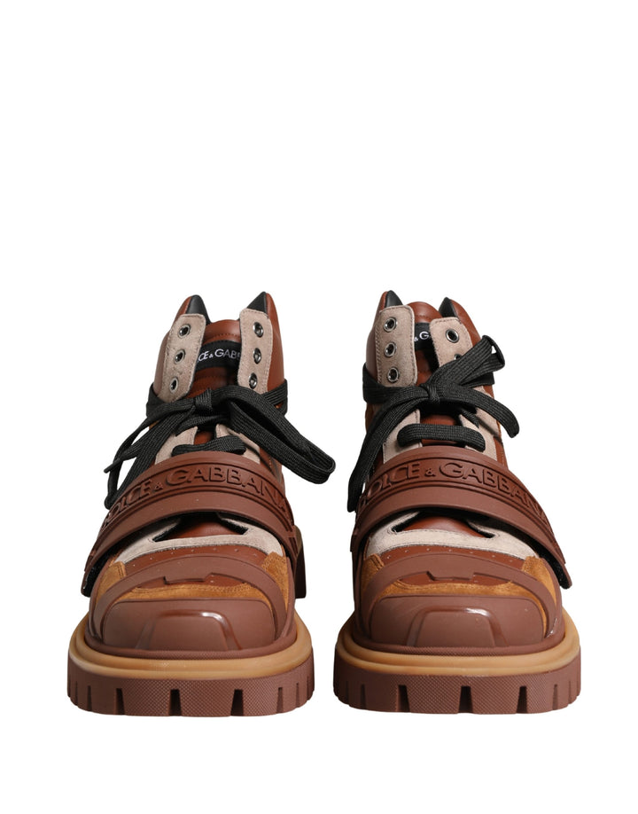 Dolce & Gabbana Brown Leather Trekking-Style Men Boots Shoes
