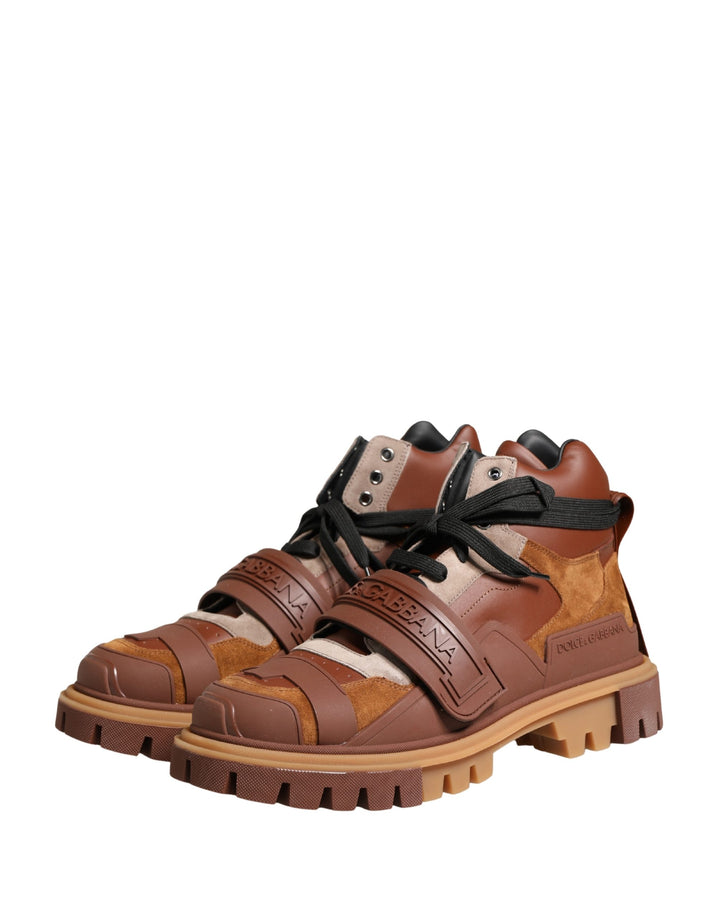 Dolce & Gabbana Brown Leather Trekking-Style Men Boots Shoes