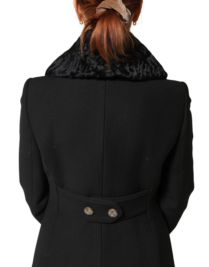 Dolce & Gabbana Black Lamb Fur Women Neck Warmer Winter Scarf
