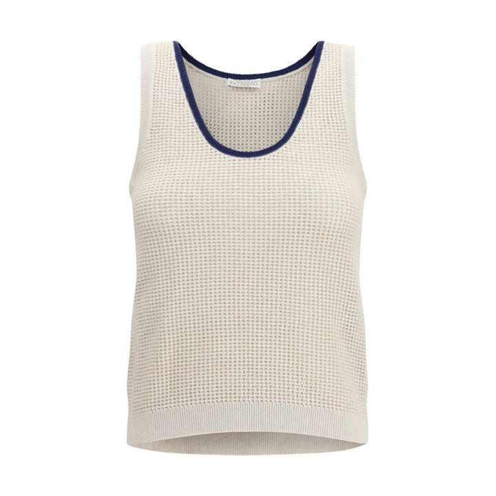Brunello Cucinelli Beige Cotton Sleeveles T-Shirt