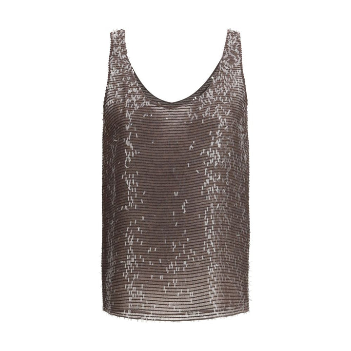 Brunello Cucinelli Brown Silk Sleeveles T-Shirt