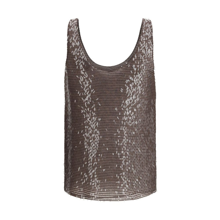 Brunello Cucinelli Brown Silk Sleeveles T-Shirt