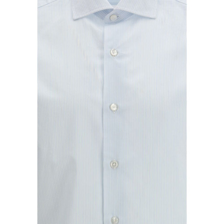 Finamore Blue Cotton Pattern Shirt