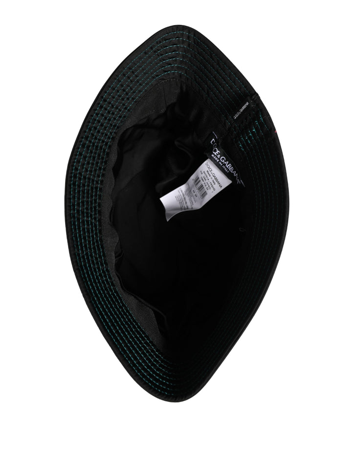 Dolce & Gabbana Men Black Floral Print Nylon Fisherman Cap Hat