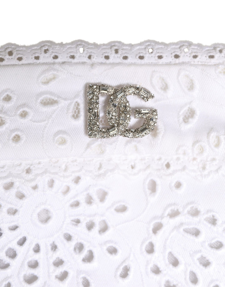 Dolce & Gabbana White Cotton Embroidered DG Crystal Headwear Hat