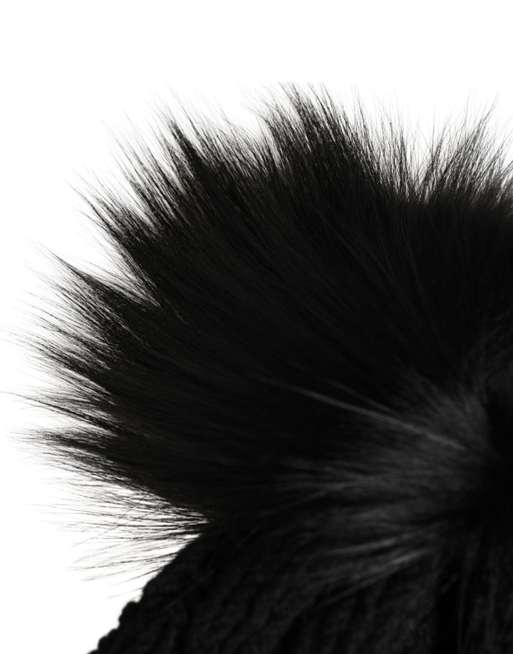Dolce & Gabbana Black Acrylic Knitted Fur Winter Beanie